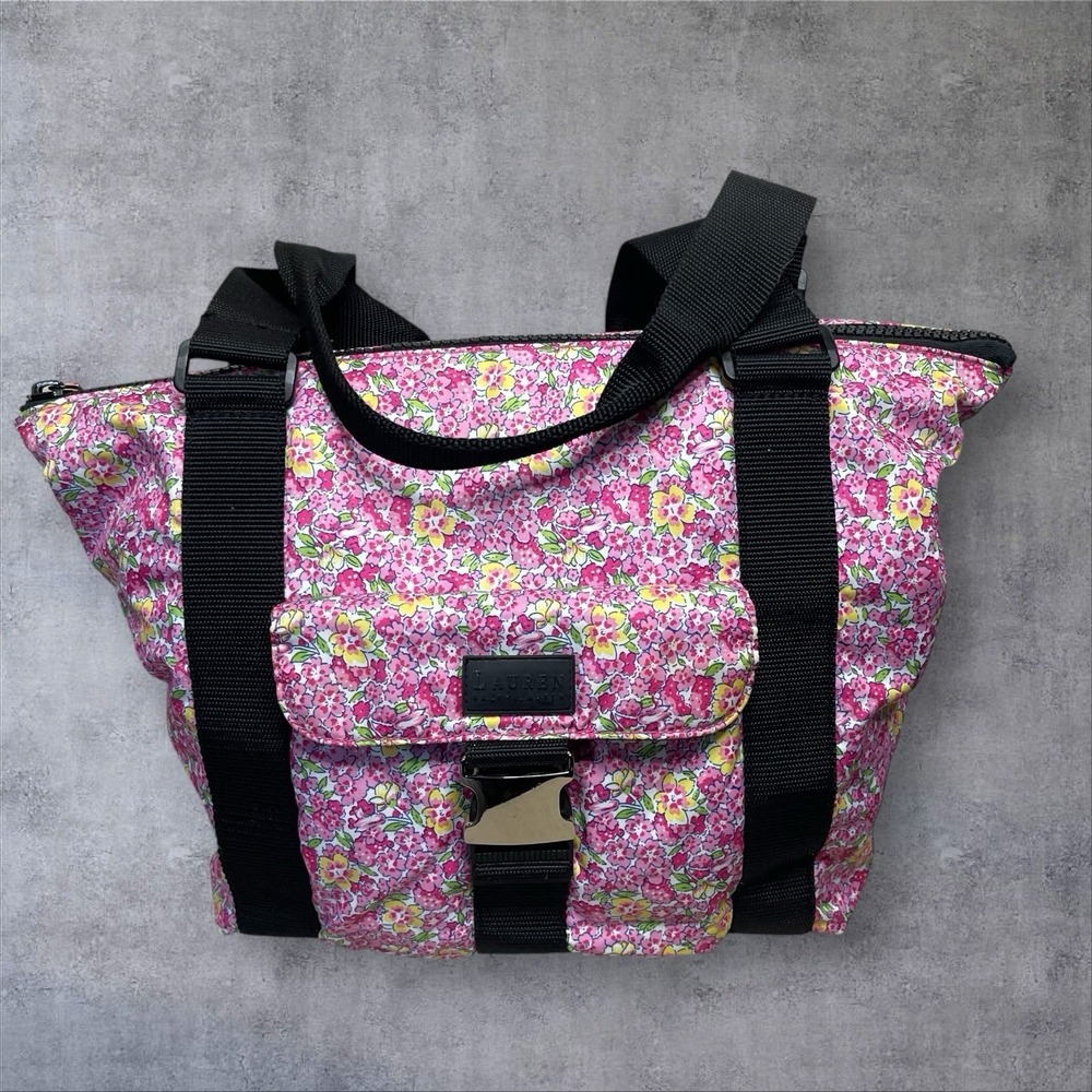 Lauren Ralph Lauren Pink Floral Shoulder Handbag‎ Diaper Bag Tote Beach Cruise - Picture 5 of 12